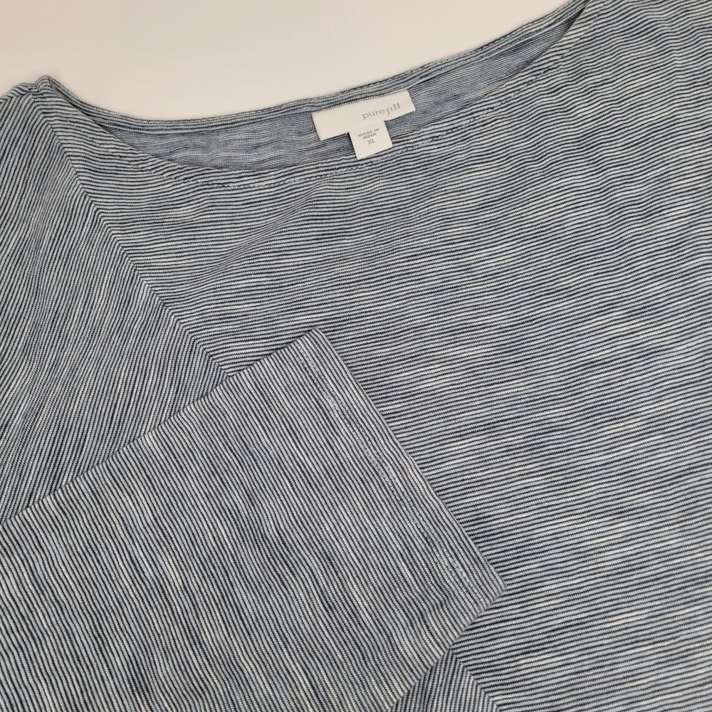Pure Jill Tunic Women XL Blue Excellent Asymmetrical Cotton Stripe Long Sleeve